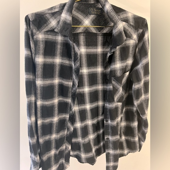 Black and White Flannel Shirt with Sleeve Patch - Picture 1 of 4